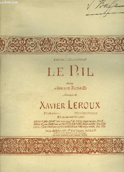 Le nil, posie d'Armand Renaud pour piano