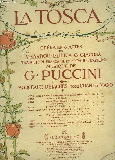 La tosca, opra en 3 actes, pour soprano