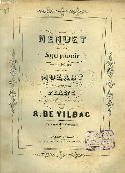 Menuet de la symphonie en mi bmol de Mozart arrang pour piano  quatre mains