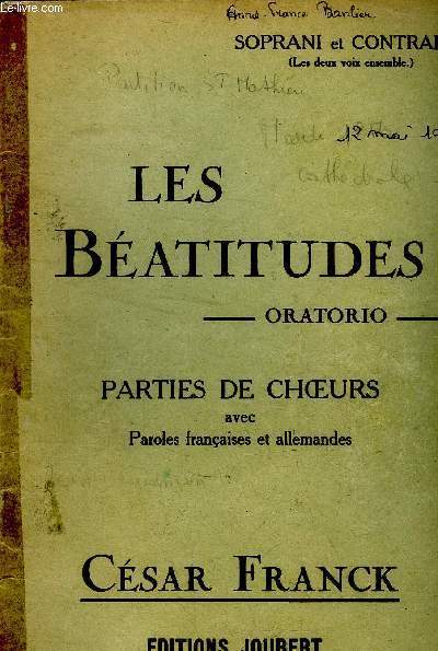 Les batitudes, oratorio- Partie de choeurs avec paroles franaises et allemandes