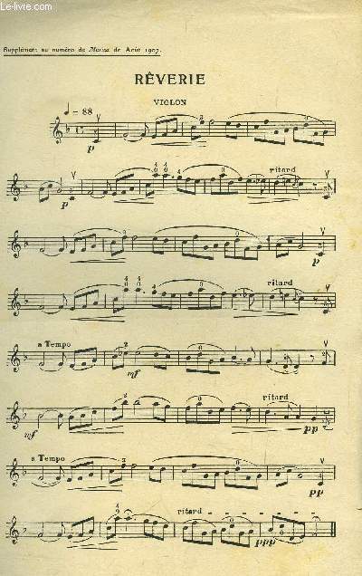 Rverie pour violon- supplment au numro de Musica de Aout 1907