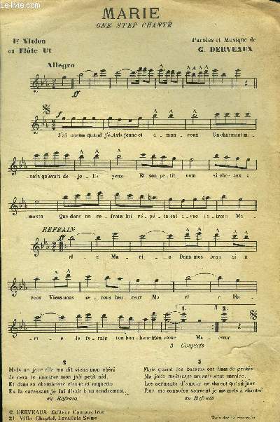 Marie, one step chant pour 1er violon ou flte en ut