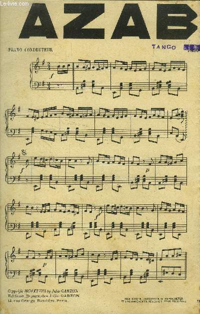 Azabache pour piano conducteur , contrebasse, saxo alto mi b , 1er violon, pistons en la,violoncelle ou trombone