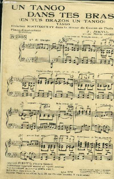 Un tango dans tes bras pour piano conducteur , 1er violon conducteur, contrebasse, , violoncelle,