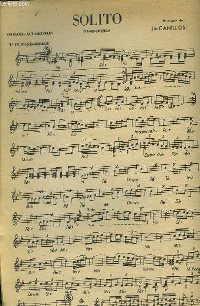 Solito pour trompette si b , violon-accordon, piano/ Solita pour piano conducteur, instruments en si b 1er et 2eme violon, accordon