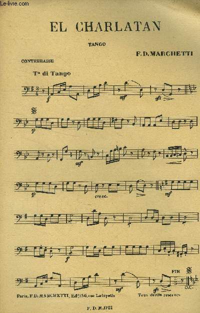 El Charlatan pour piano, chant accordon, contrebasse,violoncelle, saxo tnor,saxo alto,violons A et B, trompette
