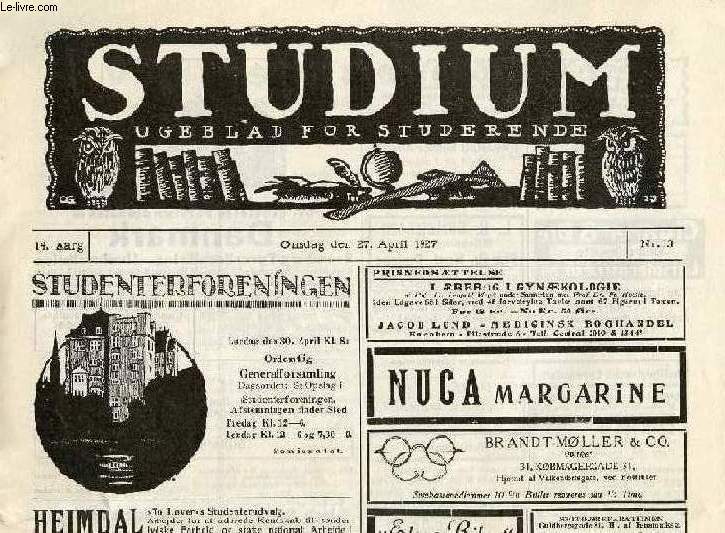 STUDIUM, UGEBLAD FOR STUDERENDE, 14 AARG., Nr. 13, APRIL 1927