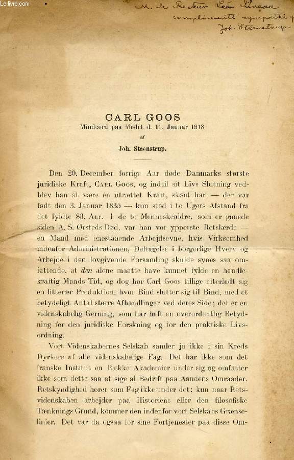 CARL GOOS, MINDEORD PAA MDET D. 11. JANUAR 1918