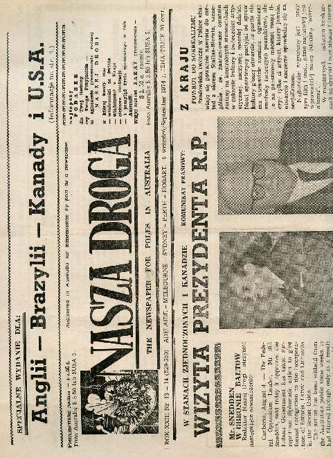 NASZA DROGA, ROK XXIII, Nr 13-14 (529-530), SEPT. 1974 r., THE NEWSPAPER FOR POLES IN AUSTRALIA