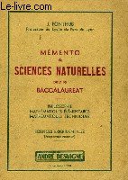 MEMENTO DE SCIENCES NATURELLES POUR LE BACCALAUREAT