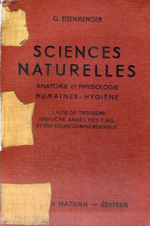 SCIENCES NATURELLES - ANATOMIE ET PHYSIOLOGIE HUMAINES - HYGIENE - CLASSE DE TROISIEME - TROISIEME ANNEE DES E.P.S.ET DES COURS COMPLEMENTAIRES - PROGRAMME DU 14 AVRIL 1938