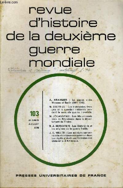 REVUE D'HISTOIRE DE LA DEUXIEME GUERRE MONDIALE - N103
