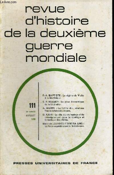 REVUE D'HISTOIRE DE LA DEUXIEME GUERRE MONDIALE - N111