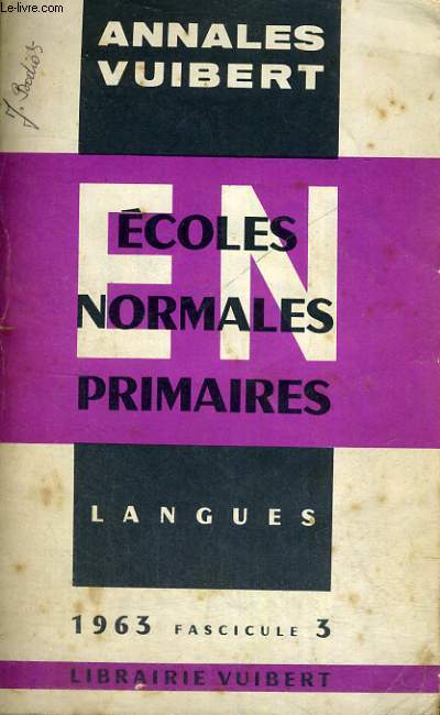 ECOLES NORMALES PRIMAIRES - LANGUES - 1963 FASCICULE 3 - ANNALES VUIBERT