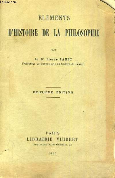 ELEMENTS D'HISTOIRE DE LA PHILOSOPHIE - DEUXIEME EDITION - 1935