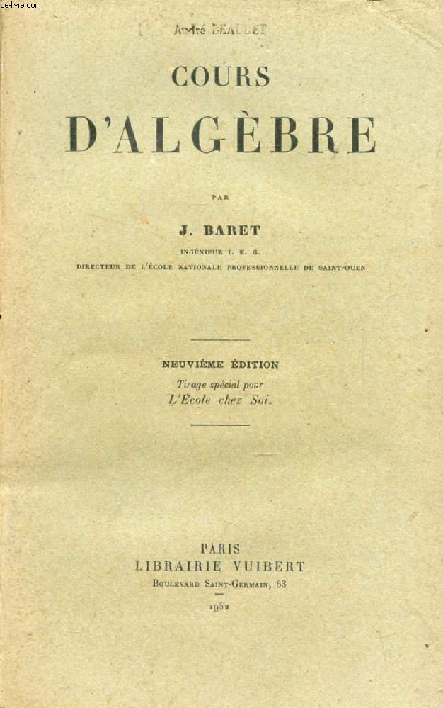 COURS D'ALGEBRE