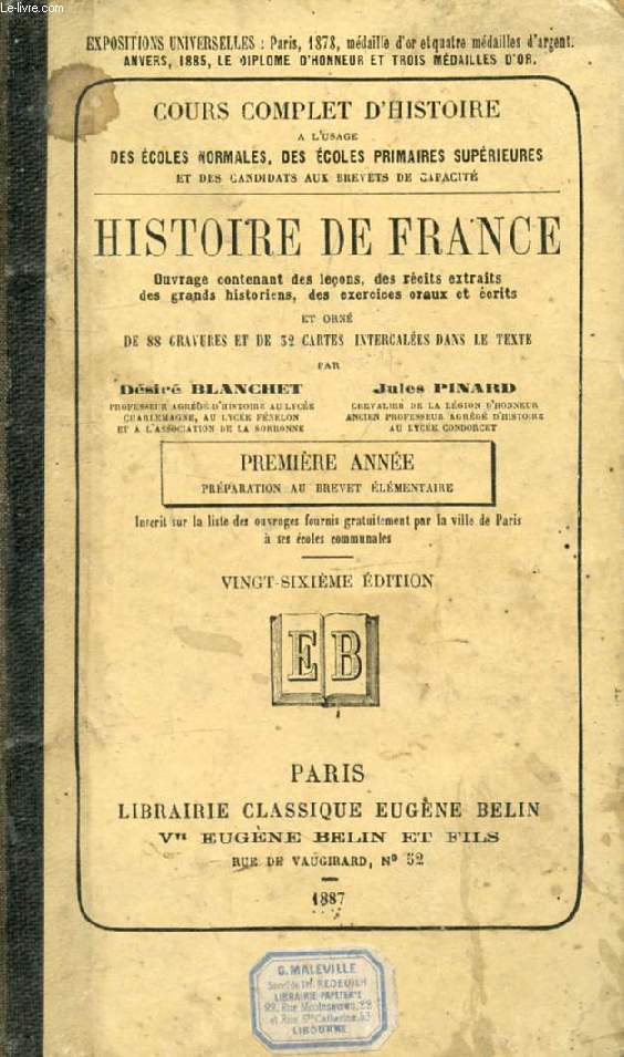 HISTOIRE DE FRANCE, 1re ANNEE, PREPARATION AU BREVET ELEMENTAIRE