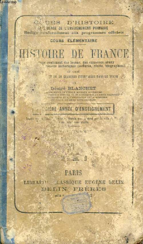 HISTOIRE DE FRANCE, 1re ANNEE D'ENSEIGNEMENT