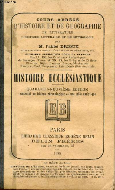 PRECIS ELEMENTAIRE D'HISTOIRE ECCLESIASTIQUE