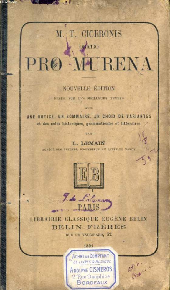 M. T. CICERONIS ORATIO PRO MURENA