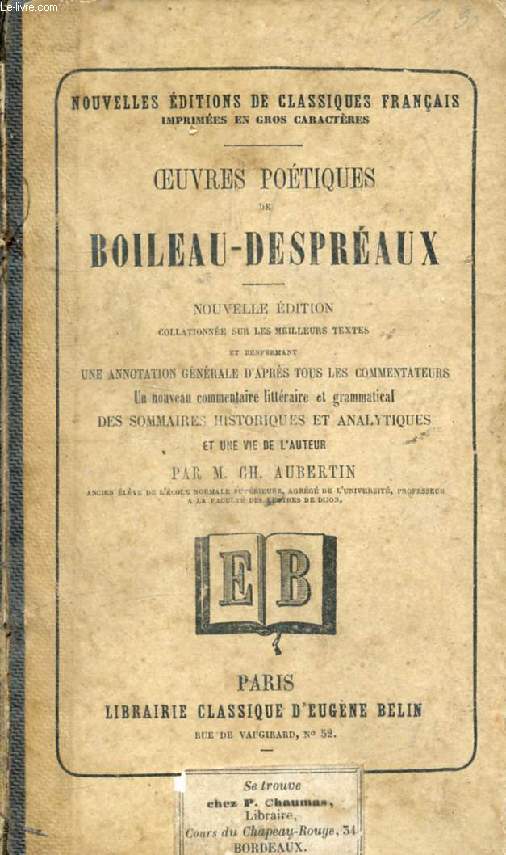 OEUVRES POETIQUES DE BOILEAU-DESPREAUX