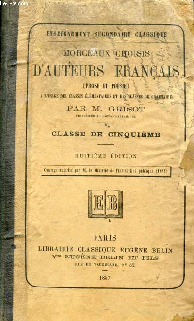 MORCEAUX CHOISIS D'AUTEURS FRANCAIS (PROSE ET POESIE), CLASSE DE 5e