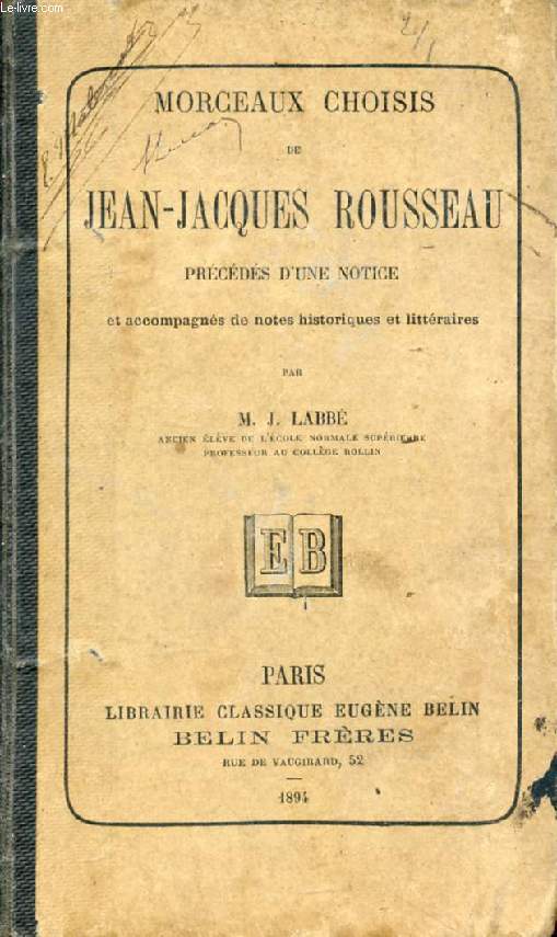 MORCEAUX CHOISIS DE JEAN-JACQUES ROUSSEAU