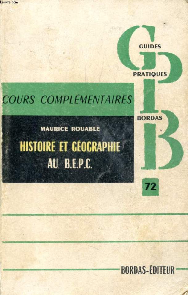 HISTOIRE ET GEOGRAPHIE DU BEPC, COURS COMPLEMENTAIRES