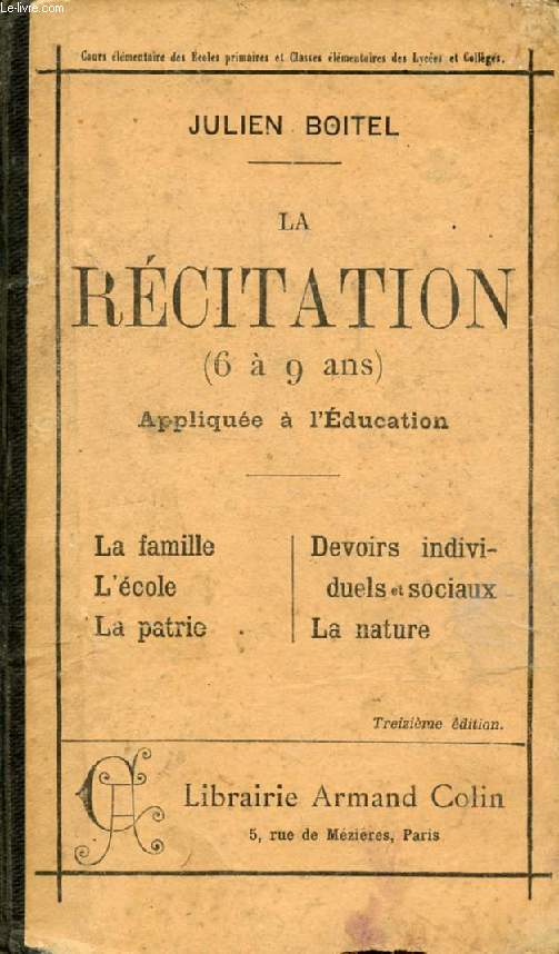 LA RECITATION (6-9 ANS) APPLIQUEE A L'EDUCATION, COURS ELEMENTAIRE