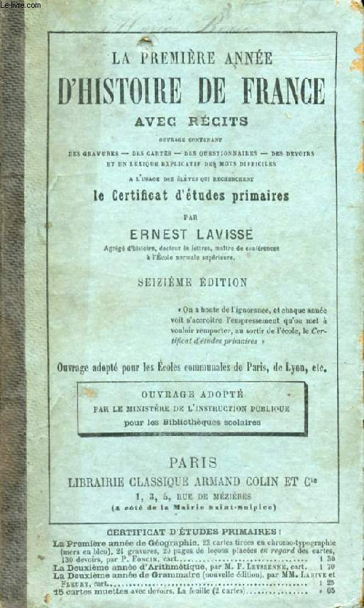 LA PREMIERE ANNEE D'HISTOIRE DE FRANCE, AVEC RECITS