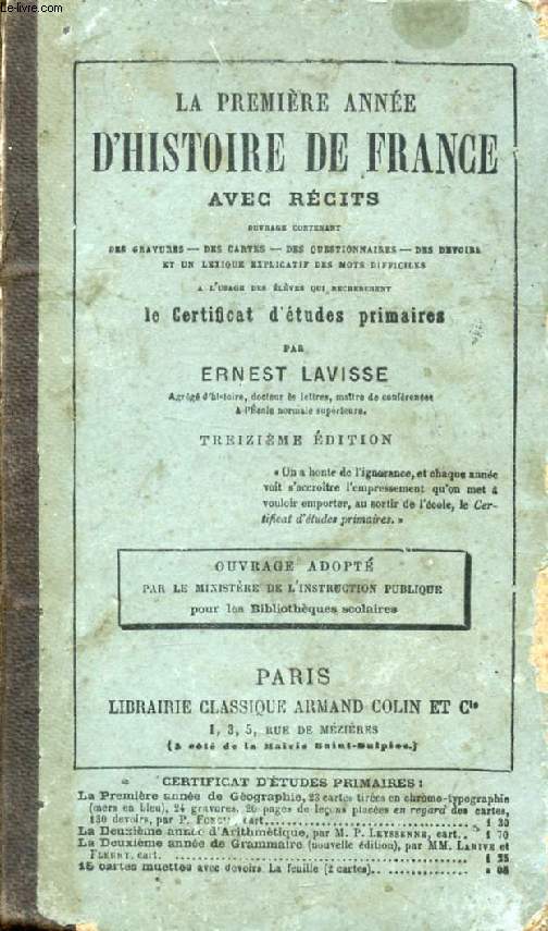 LA PREMIERE ANNEE D'HISTOIRE DE FRANCE, AVEC RECITS