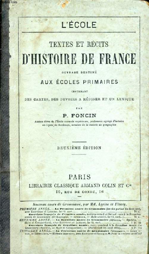 TEXTES ET RECITS D'HISTOIRE DE FRANCE, ECOLES PRIMAIRES