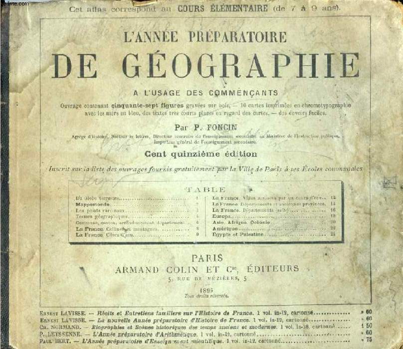 L'ANNEE PREPARATOIRE DE GEOGRAPHIE, A L'USAGE DES COMMENCANTS