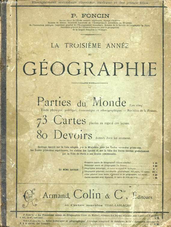 LA TROISIEME ANNEE DE GEOGRAPHIE, LES CINQ PARTIES DU MONDE