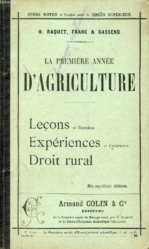 LA PREMIERE ANNEE D'AGRICULTURE ET D'HORTICULTURE