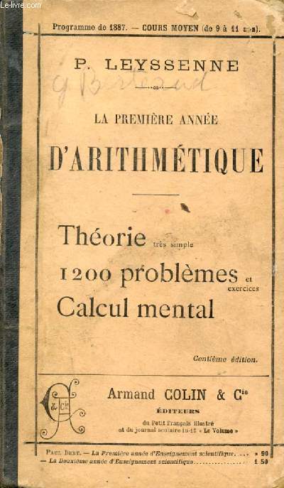 LA PREMIERE ANNEE D'ARITHMETIQUE, COURS MOYEN