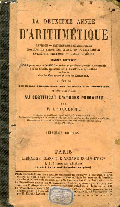 LA DEUXIEME ANNEE D'ARITHMETIQUE, CERTIFICAT D'ETUDES PRIMAIRES