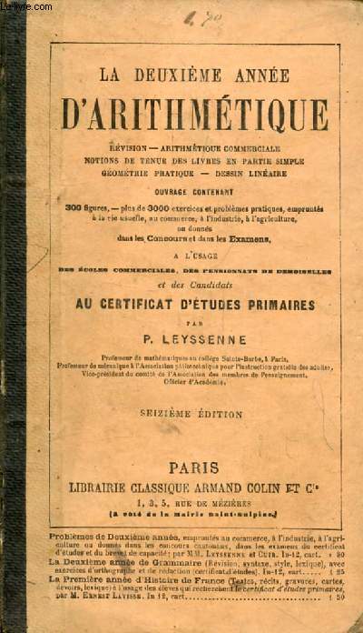 LA DEUXIEME ANNEE D'ARITHMETIQUE, CERTIFICAT D'ETUDES PRIMAIRES