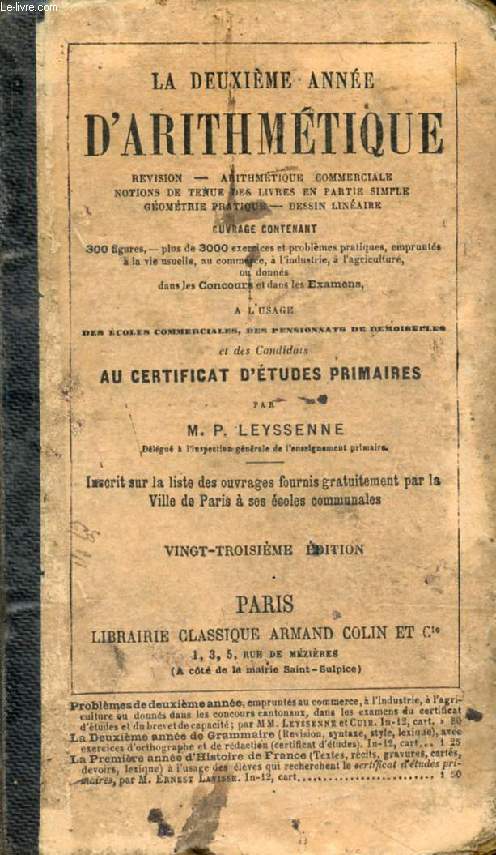 LA DEUXIEME ANNEE D'ARITHMETIQUE, CERTIFICAT D'ETUDES PRIMAIRES