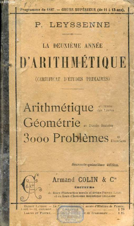 LA DEUXIEME ANNEE D'ARITHMETIQUE, CERTIFICAT D'ETUDES PRIMAIRES