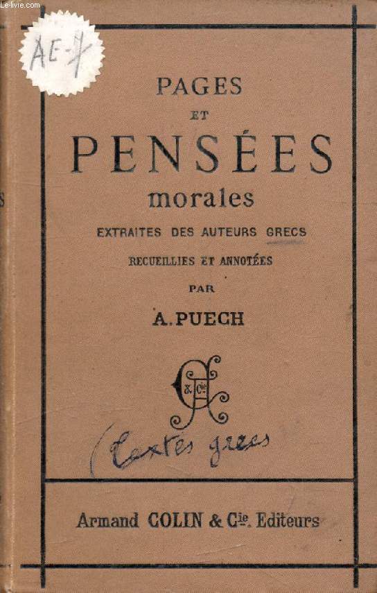 PAGES ET PENSEES MORALES EXTRAITES DES AUTEURS GRECS