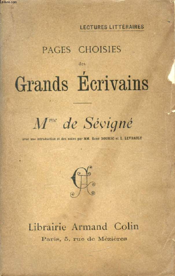 PAGES CHOISIES DES GRANDS ECRIVAINS, Mme DE SEVIGNE