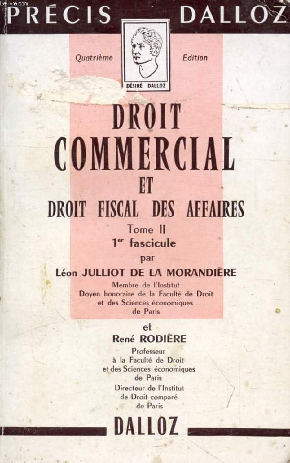 DROIT COMMERCIAL ET DROIT FISCAL DES AFFAIRES, TOME II, 1er FASCICULE