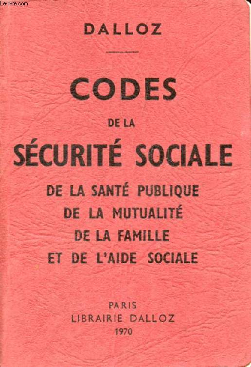CODES DE LA SECURITE SOCIALE, DE LA SANTE PUBLIQUE, DE LA MUTUALITE, DE LA FAMILLE ET DE L'AIDE SOCIALE