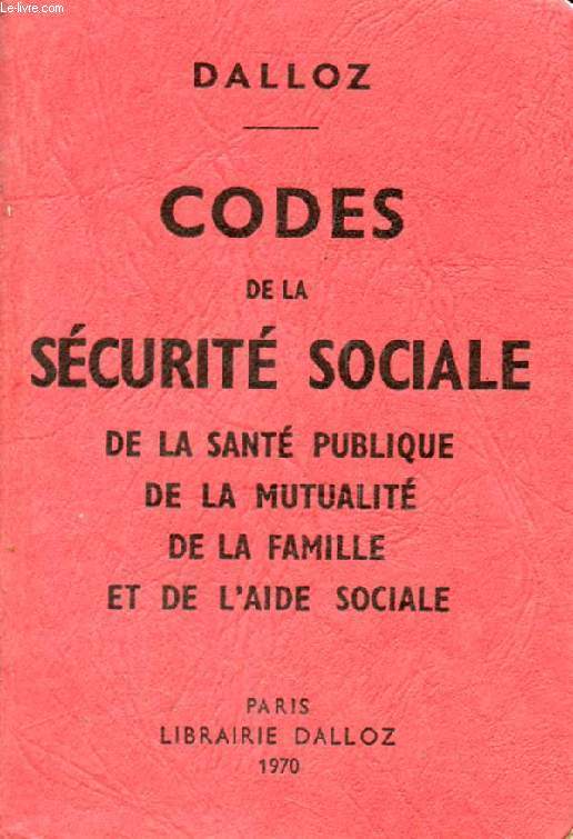 CODES DE LA SECURITE SOCIALE, DE LA SANTE PUBLIQUE, DE LA MUTUALITE, DE LA FAMILLE ET DE L'AIDE SOCIALE