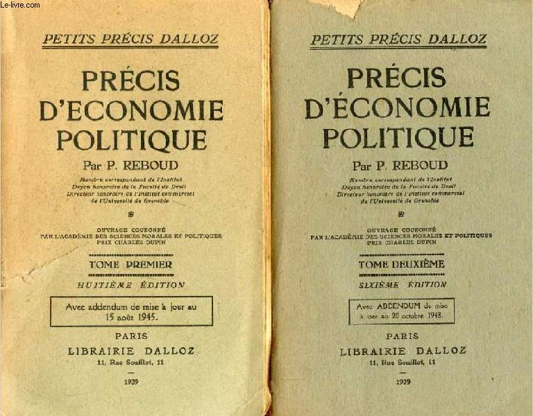 PRECIS D'ECONOMIE POLITIQUE, 2 TOMES