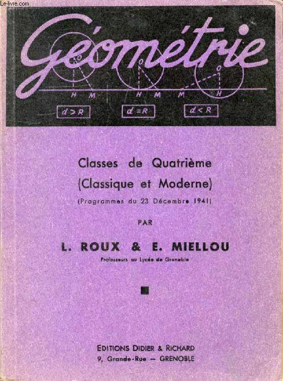 GEOMETRIE, CLASSES DE 4e (CLASSIQUE ET MODERNE)