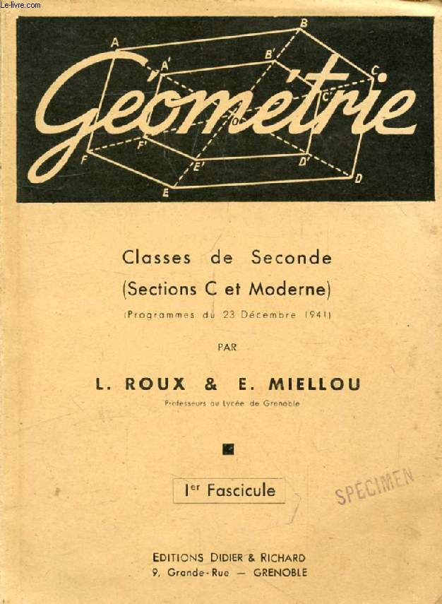 GEOMETRIE, CLASSES DE 2de (C ET MODERNE), 1er FASCICULE