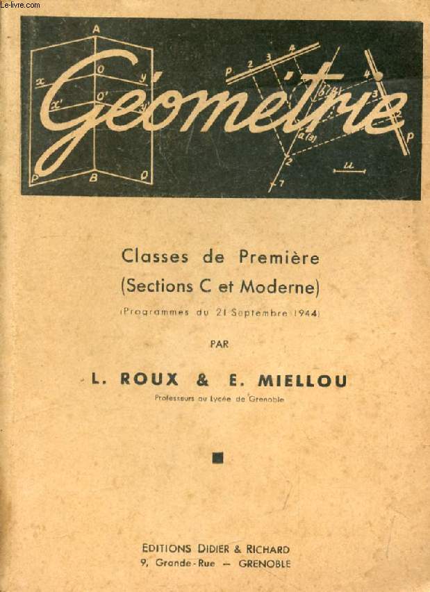GEOMETRIE, CLASSES DE 1re (C ET MODERNE)