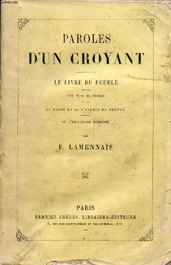 PAROLES D'UN CROYANT, LE LIVRE DU PEUPLE